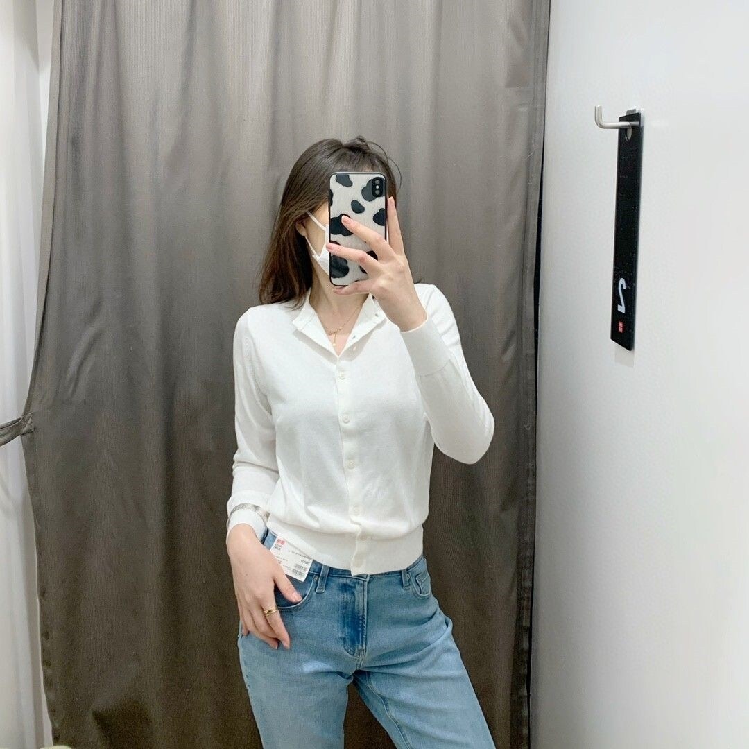 UNIQLO The fitting room is the spring of 2023 the new coat nine ladies knitted cardigan long-sleeved sweater joker color