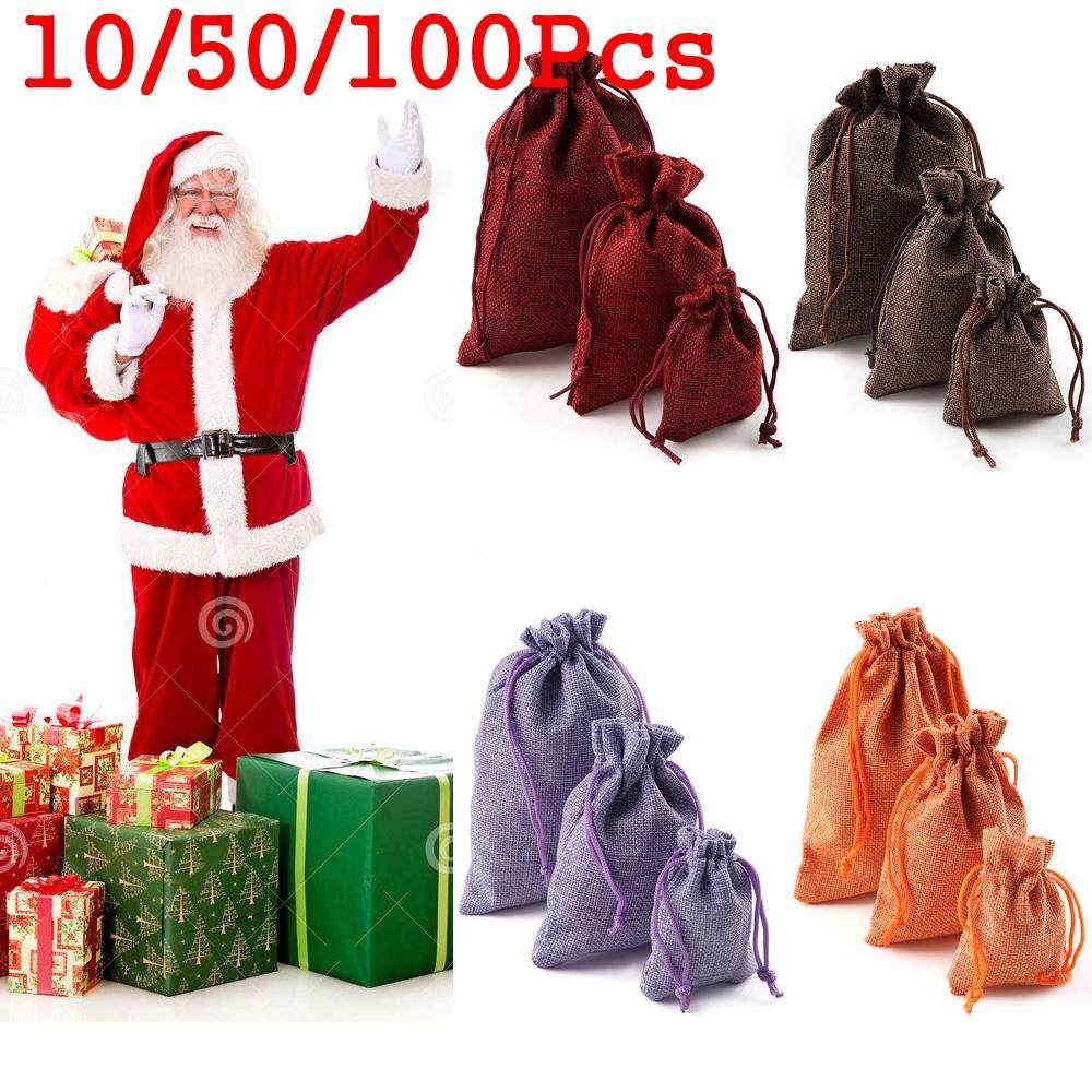 10//50//100pcs Wedding Favor Hessian Burlap Jute Candy Gift Bags Drawstring Sack