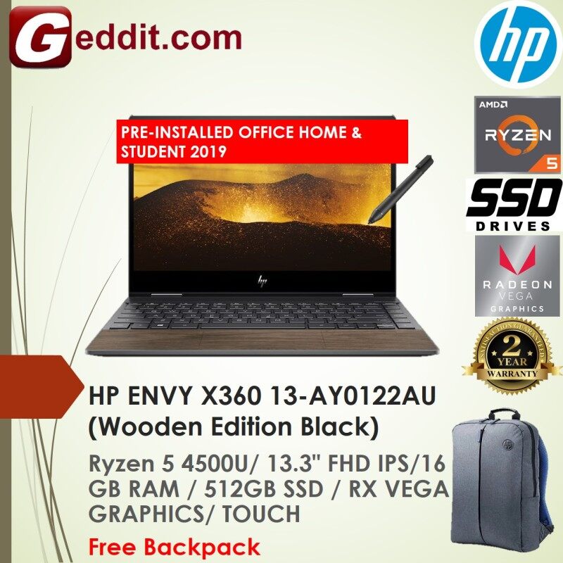 HP ENVY X360 13-AY0122AU LAPTOP (RYZEN 5 4500U,16GB,512GB SSD,13.3 FHD TOUCH,RX VEGA 6,WIN10) FREE BACKPACK + PRE-INSTALLED OFFICE H&S 2019 Malaysia