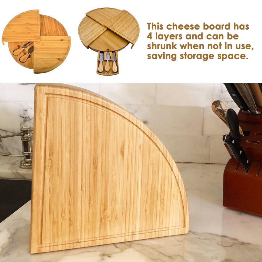 Bamboo Cheese Board , Cheese Board Gift Set，High-Quality Bamboo Wood Serving Board
