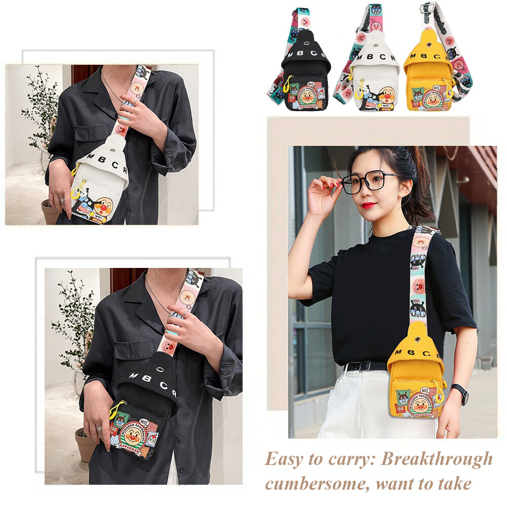 Women Cute Cartoon Canvas Printing Chest Bags Crossbody Shoulder