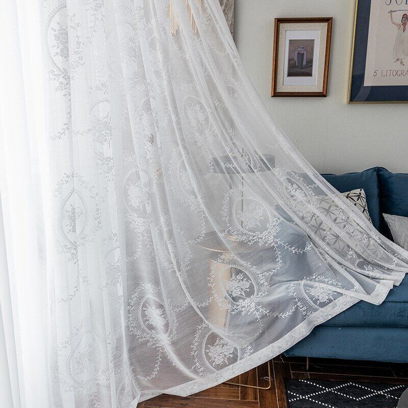 Jelis New French Lace Embroidered Sheer, How To Turn Up Net Curtains