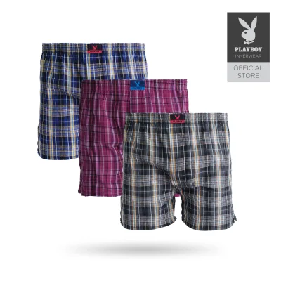 Playboy Men Underwear Woven Checks Boxer - Assorted Colour (3 Pcs) B122467-389
