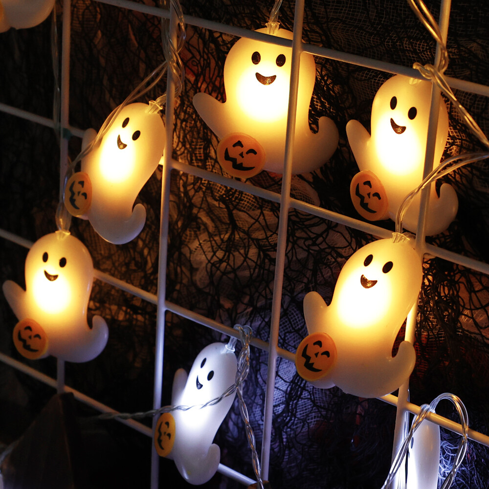 2m 10 Lights Cute Ghost Pumpkin LED Light String White Light Warm Light Halloween Atmosphere Decorative Light String Battery Powered