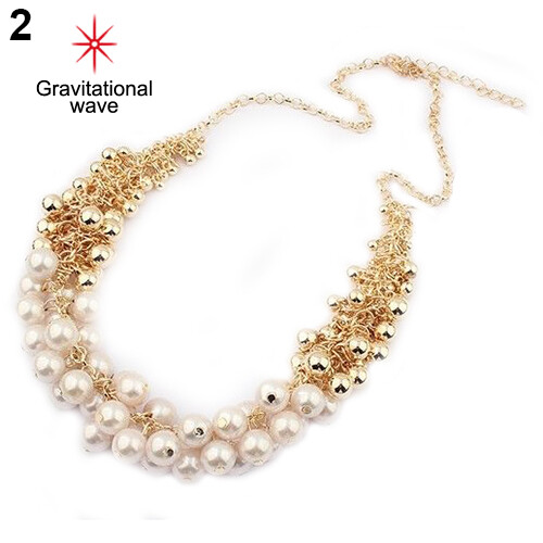 Gravitational wave Women Fashion Multilayer Faux Pearl Choker Collar Bib Statement Chain Necklace