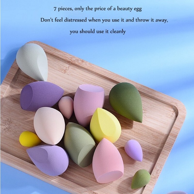 [LWF HOT]☞  7 Pcs Makeup Sponge Set/ Foundation Blending   Correcting Beauty Tools/ Beauty Eggs Set with Storage Can