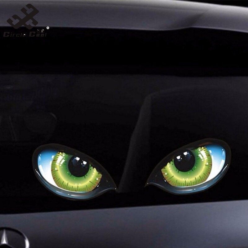 Circle Cool 2Pcs 3D Stereo Reflective Cat Eyes Car Sticker Creative Rearview Mirror Decal