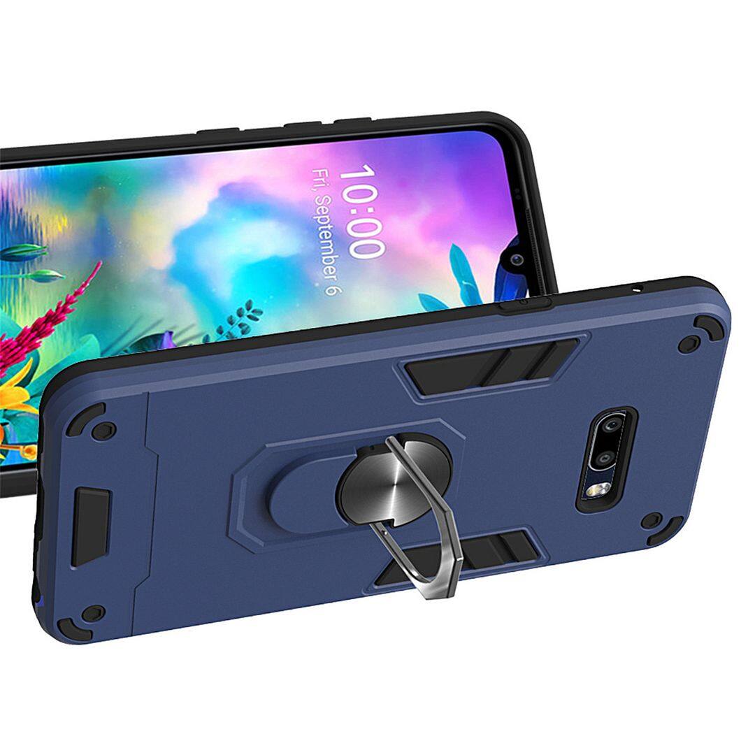 For LG G8X ThinQ (6.4 ) Case, 2in1 Soft Silicone TPU and Hard PC Shockproof Rotating Ring Bracket Support Stand Back Cover Phone Casing