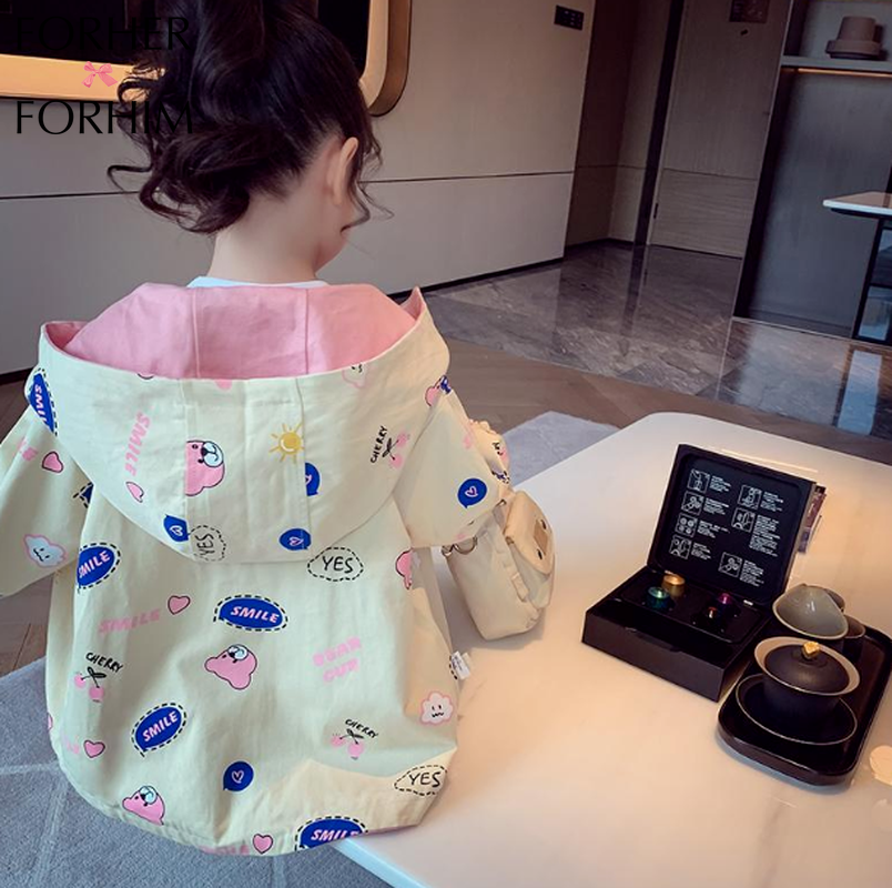 FORHER FORHIM Autumn Girl Mid-length Cartoon Double-sided Windbreaker Western Style Zipper Jacket FH2642