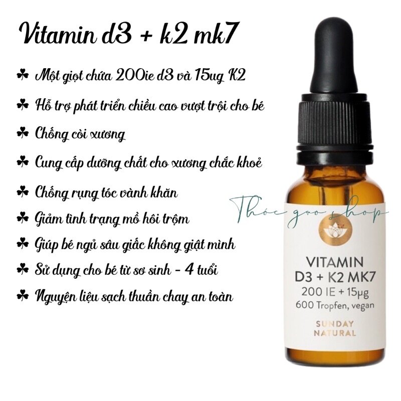Vitamin D3 + K2 MK7 Sunday Natural 16.68gr Đức