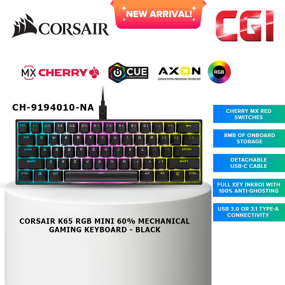Corsair K65 RGB Mini 60% Mechanical Gaming Keyboard - Cherry MX Red  Keyswitches, Detachable USB Type C