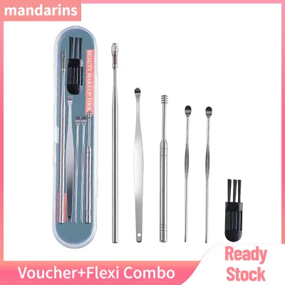 mandarins Earwax Cleaner Tool Set Innovative Spring Spiral Design Stainless Steel Ear Picks Ear Cleansing Tool Set with Storage Box Cleaning Brush
