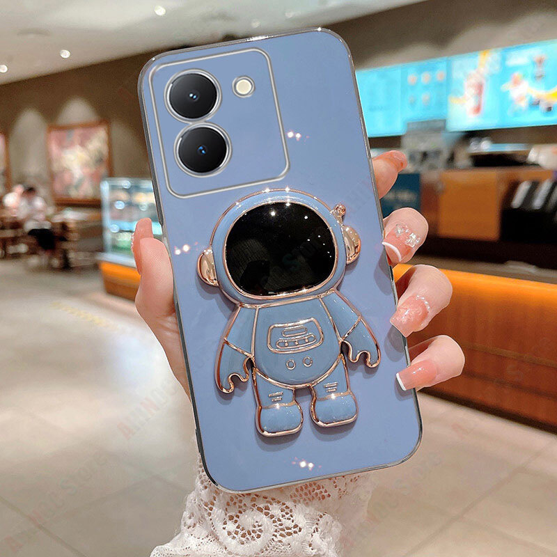 Astronaut Holder Phone Case For VIVO Y36 Luxury Electroplated Soft TPU Case + Bracket