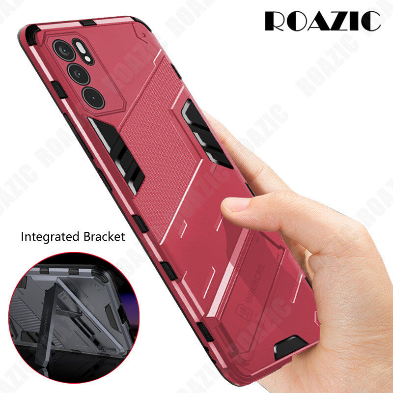 ROAZIC For OPPO Reno 6 5G/Reno 6Z 5G/Reno 7 5G/Reno 7 Pro 5G/Reno 5/Reno 5 5G Phone Case Hard PC Armor Shockproof Cover Rugged Bracket Soft Silicone Frame Stand Protector Back Casing Reno6 5G/Reno6 Z 5G/Reno7 5G/Reno7 Pro/Reno5