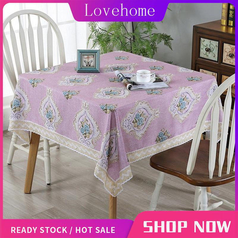 Lovehome Pastoral Style Cotton and Linen Tablecloth 2 4 6 8Seater Square Dining Table Cloth Dustproof Table Cover
