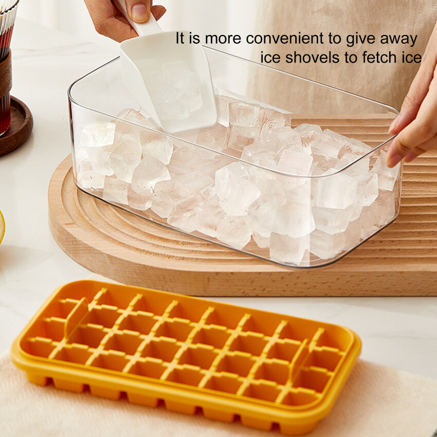 1Pc One-button Press Type Ice Mold Box Plastics Ice Cube Maker Ice Tray Mold With Storage Box With Lid Bar Kitchen Accessories
