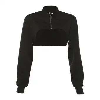 black zip up crop top