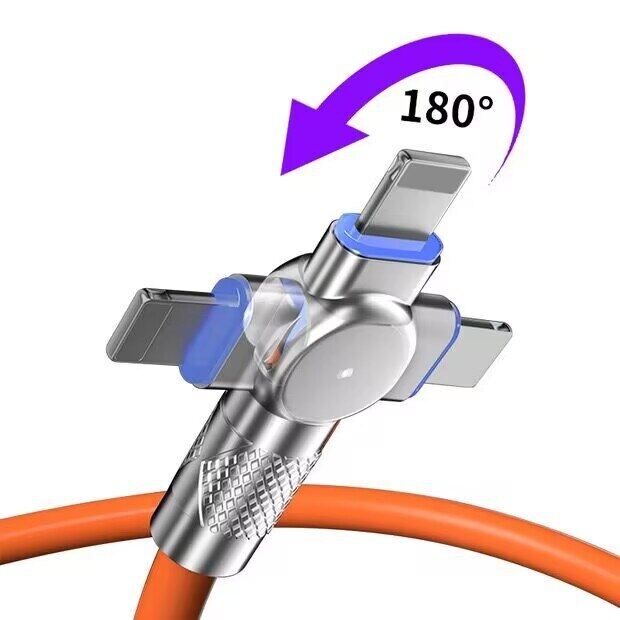 120W 3 trong 1 siêu nhanh Cáp Sạc Micro loại USB C gaming180 ° xoay dữ liệu cáp cho Huawei điện thoại thông minh Cáp silicon 1.2m
