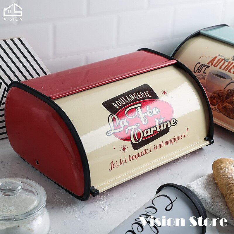 Hộp Đựng Bánh Mì Cổ Điển Tầm Nhìn, Hộp Đựng Bánh Mì Lật Cổ Điển Nông Thôn Hộp Đựng Bánh Mì Nhà Bếp Có Nắp Cuộn Hộp Đựng Đồ Ăn Nhẹ Bánh Quy Để Bàn Chống Bụi