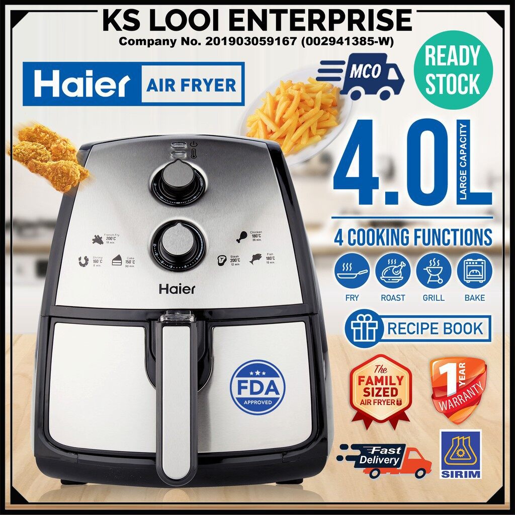 Free Gift Haier 4 0l Extra Large Air Fryer With Rapid Air Technology 4 Functions Fry Roast Grill Bake 1 Year Haier Malaysia Warranty 3 Pin Plug Sirim Whole Chicken Keropok Kerepek Kacang Fries Muffin Egg Donut Non Stick Surface Free Recipe Free Gift Haier 4 0l Extra Large Air Fryer With Rapid Air Technology 4 Functions Fry Roast Grill Bake 1 Year Haier Malaysia Warranty 3 Pin Plug Sirim Whole Chicken Keropok Kerepek Kacang Fries Muffin Egg Donut Non Stick Surface Free Recipe