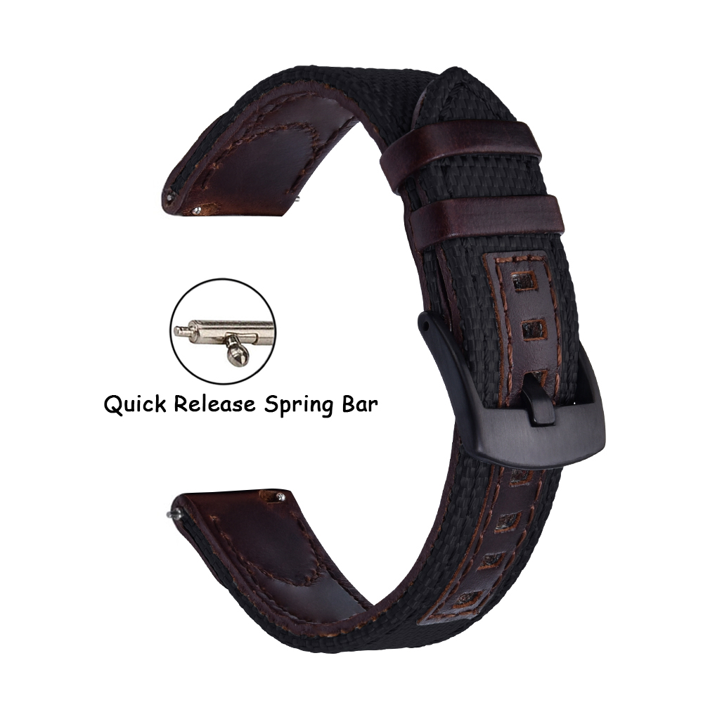 Vintage Woven Nylon Watch Strap Leather Watch Bands 20mm 22mm 24mm Quick Release Strap Leather+Nylon Watchbands Men Women Watch Replacement Bracelet Nylon Wristband