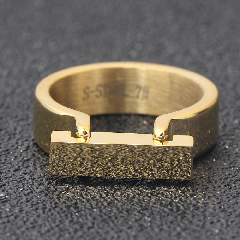 6mm Rectangle Glossy Three-dimensional Titanium Steel Ring Trendy and Simple Ring Size 6-9