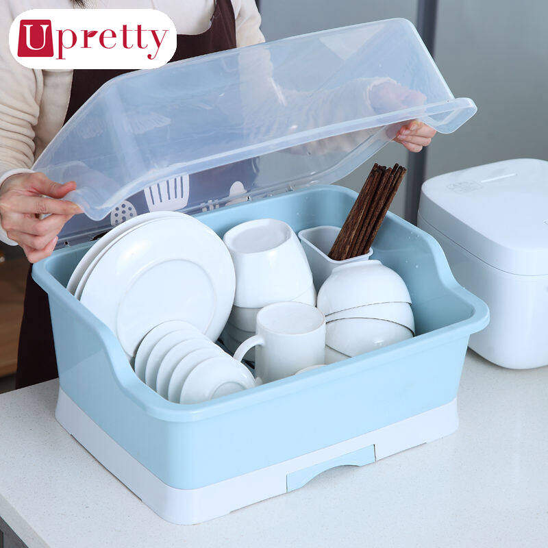 Upretty Giá Để Bát Thoát Nước Nhà Bếp Bằng Nhựa Có Nắp Đậy Hộp Đựng Bát Đĩa Đặt Trong Tủ Chén Bằng Nhựa Giá Phơi Khô