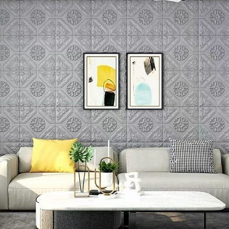 【TaroBall】Large 70cm 3D Self-Adhesive Waterproof Foam Wall Stickers Stereo Pattern Background Soft WallPaper Ceiling Sticker Home Decor Collision Avoidance Room Wall Decoration