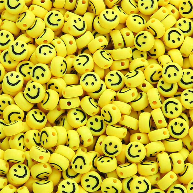 100PCS/Bag 7x4mm Acrylic Smile Beads Flat Round Loose Spacer Beads For Jewelry Making DIY Necklace Bracelet Accessories