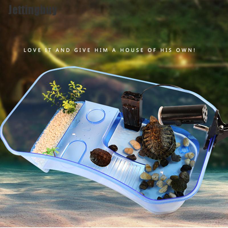 [Jettingbuy] Reptile Vivarium Box For Turtle Tortoise Feeding Box With Basking Platform Tank