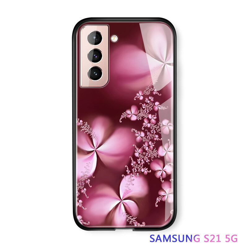 UCUC Case For Samsung S21 5G Casing Samsung Galaxy S21 Fashion Women Girls Lilac Flower Printed Hard Casing Case Shockproof Tempered Glass Back Cover