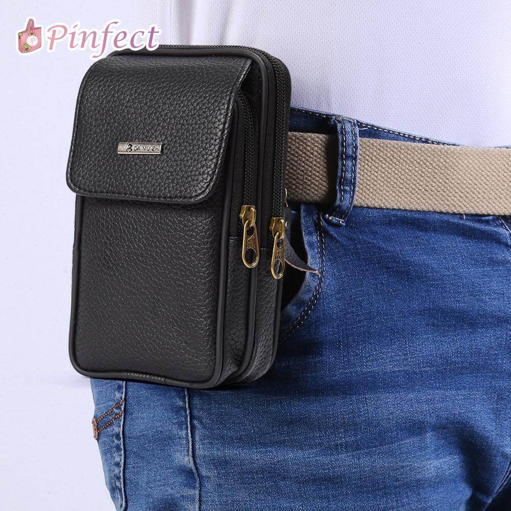 [Pinfect] Fashion Men Small PU Leather Men Waist Bag Solid Color Male Bum Pocket Waist Belt Pack Phone Pouch Wallet Father Boyfriend Gifts