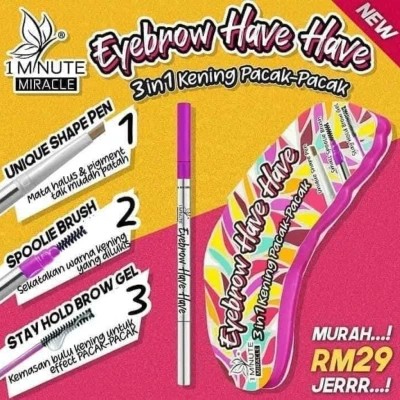 1 Minute Miracle Eyebrow Have Have / Kening Pacak Pacak / 1MM Eyebrow Pencil / 1MME / 3 in 1 Eyebrow Pen + Brush + Gel / 1Minute Miracle Pensil / Pensel Kening - New Packaging & Original HQ