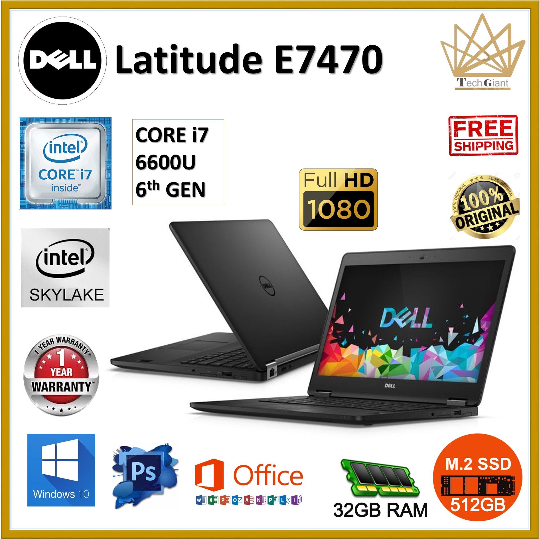 High Spec Dell Latitude E7470 Core I7 6600u 6th Gen 14 Fhd 32gb Ddr4 Ram 512gb M 2 Ssd 14 Inch Full Hd Screen Windows 10 Pro Refurbished Notebook Malaysia