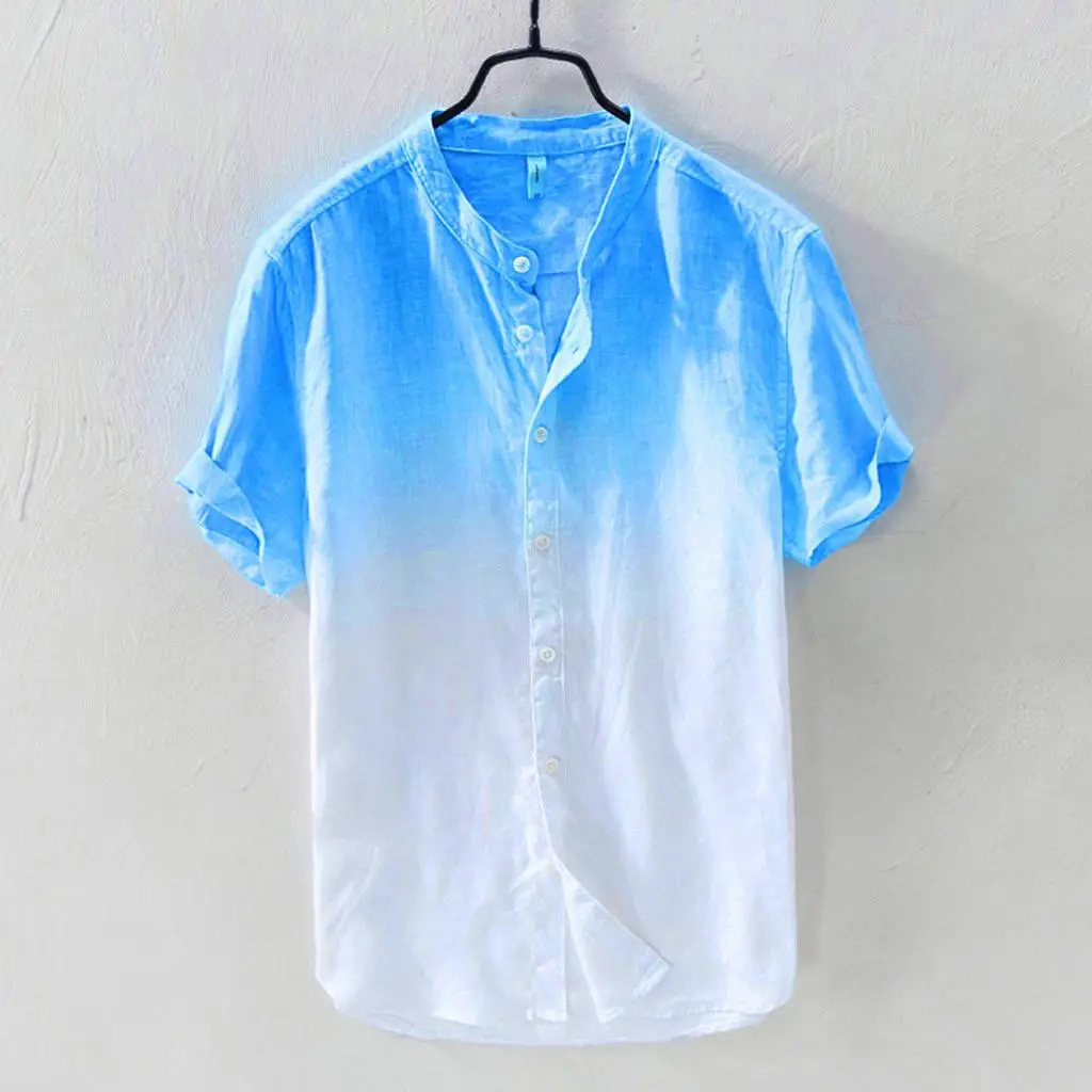 Suolede Summer Men's Cool And Thin Breathable Collar Hanging Dyed Gradient Cotton Shirt เสื้อยืดผู้ชาย เสื้อรัดกล้าม แมสผ้าลูกไม้