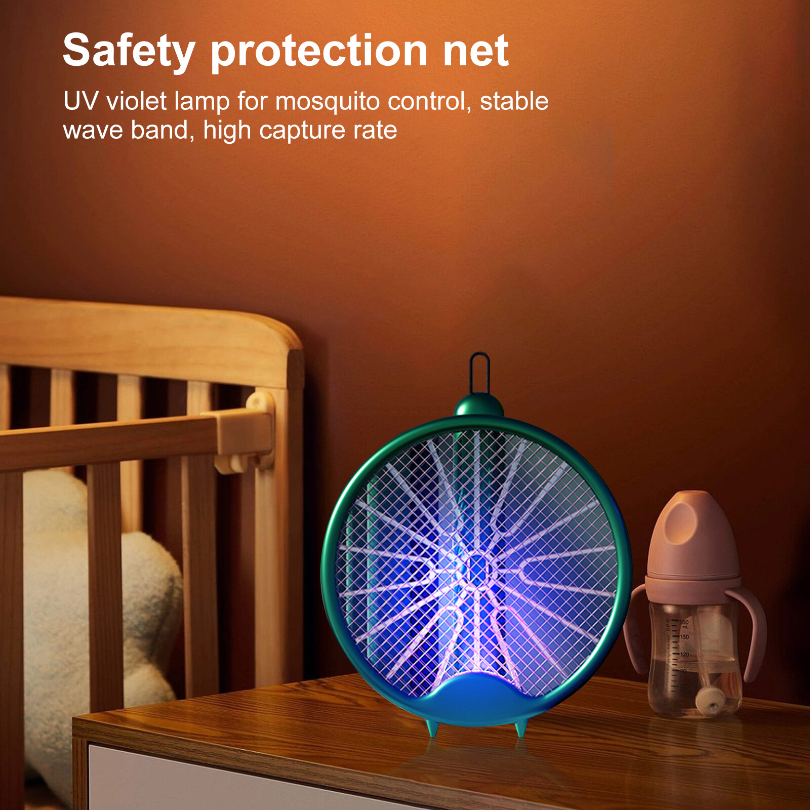 USB Mosquito Swatter Foldable UV Light Bug Zapper Racket Wall-mounted 800mAh Rotatable Rechargeable 5-Layer Safety Mesh Pest Control for Home Bedroom