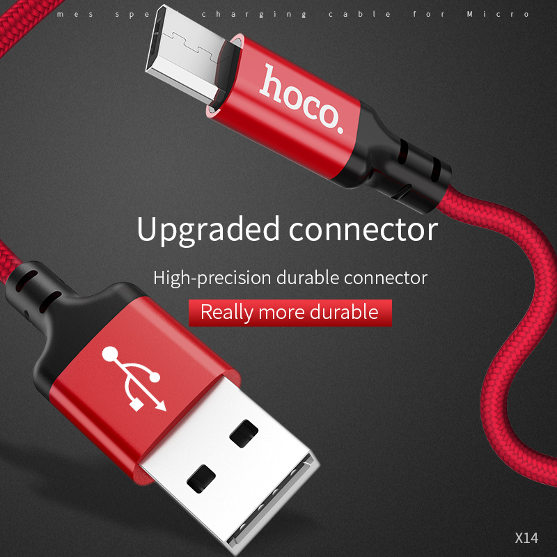 Cáp Micro USB HOCO X14 2A Dài 1M, Cáp Sạc Nhanh Cho Điện Thoại Di Động Samsung Xiaomi Huawei