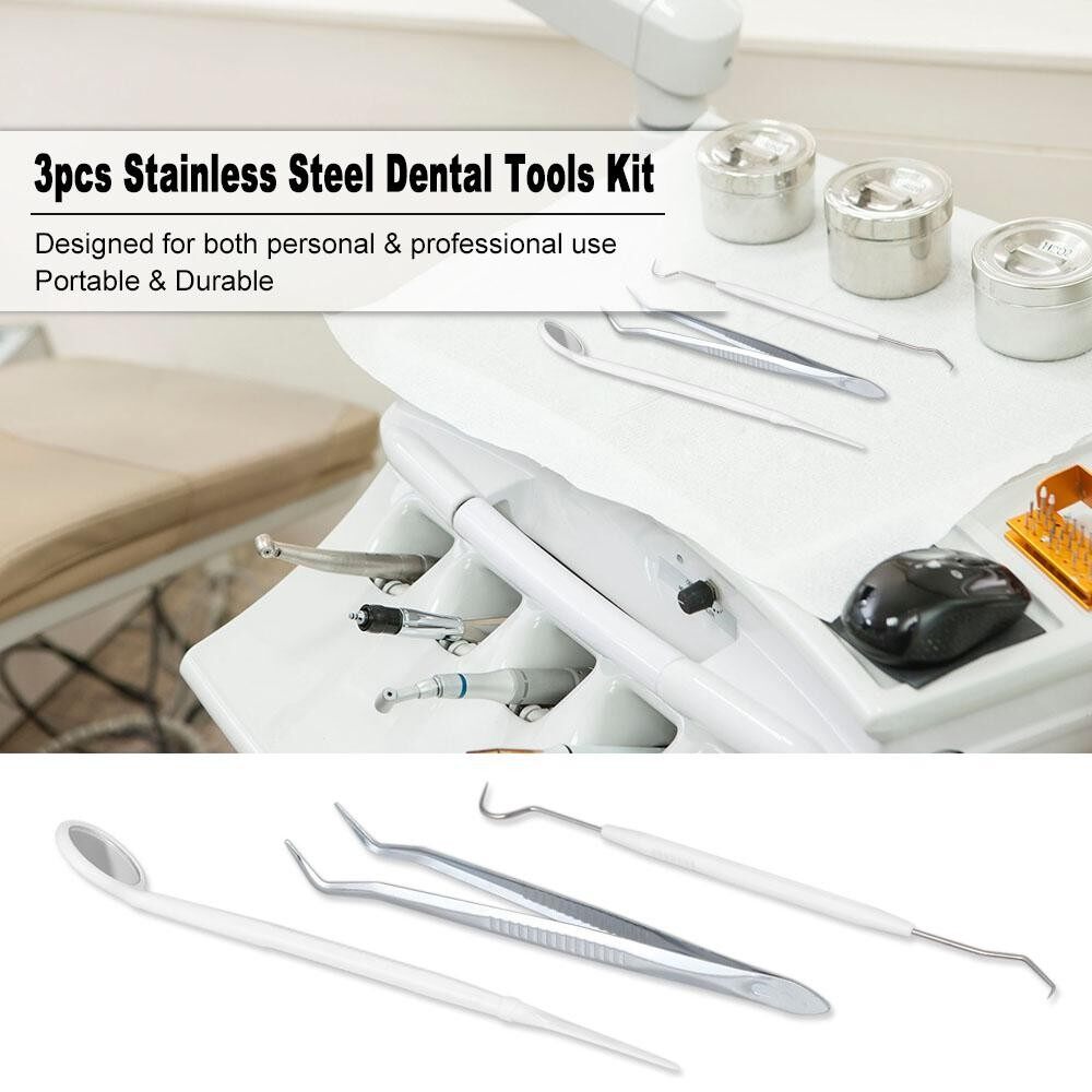 3 Pcs Alat Gigi Stainless Steel Kit Kepala Ganda Alat Gigi Pengikis Gigi Set Alat Periksa Gigi untuk Penggunaan Pribadi & Profesional Baja Tahan Karat & ABS Perak