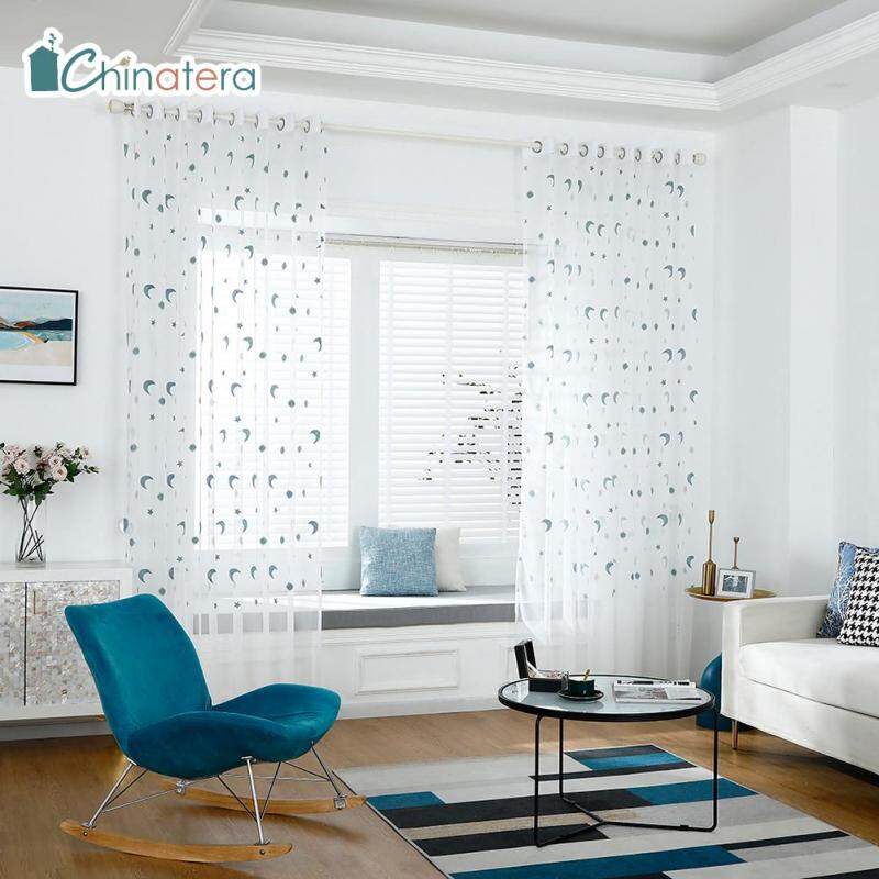 Rèm Cửa Sổ Vải Tuyn Chinatera, Tấm Rèm Cửa Sổ Sợi Thêu Hình Mặt Trăng Lãng Mạn Theo Phong Cách Bắc Âu, Trong Suốt, Hiện Đại, Dùng Cho Phòng Khách, Phòng Ngủ