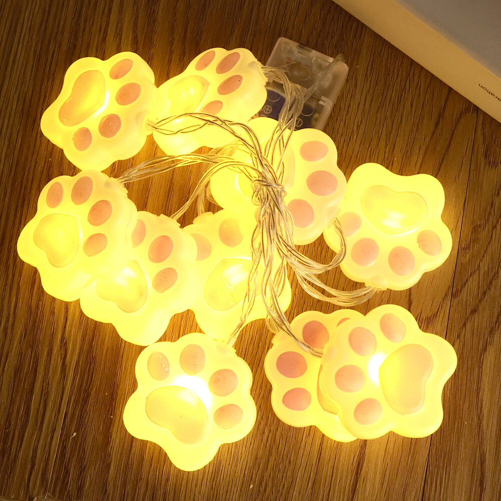 Cute Cat Paw String Lights 1.5m 10LEDs Lighting for Christmas New Year Wedding Party Bedroom Decoration Fairy Lights