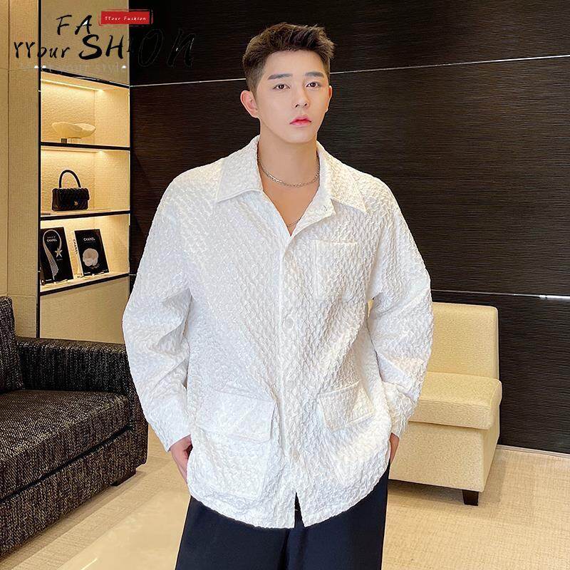 British Style Shirt Male Student Retro Three-dimensional Embossed Niche Shirt Outer Wear Blouse