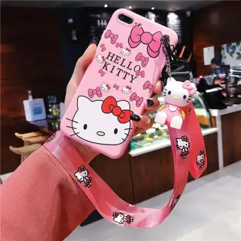 For Oppo A3s A5 A5s A7 F5 A73 A83 A77 3d Cute Cartoon Hello Kitty Case Lanyard Wrist Strap With Holder Stand Soft Tpu Back Cover