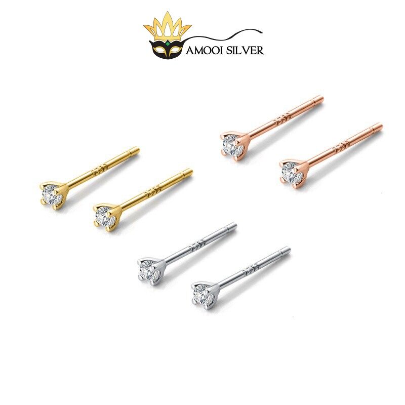 Bông tai bạc s925 unisex nụ 2mm giữ lỗ - amooi silver ab200