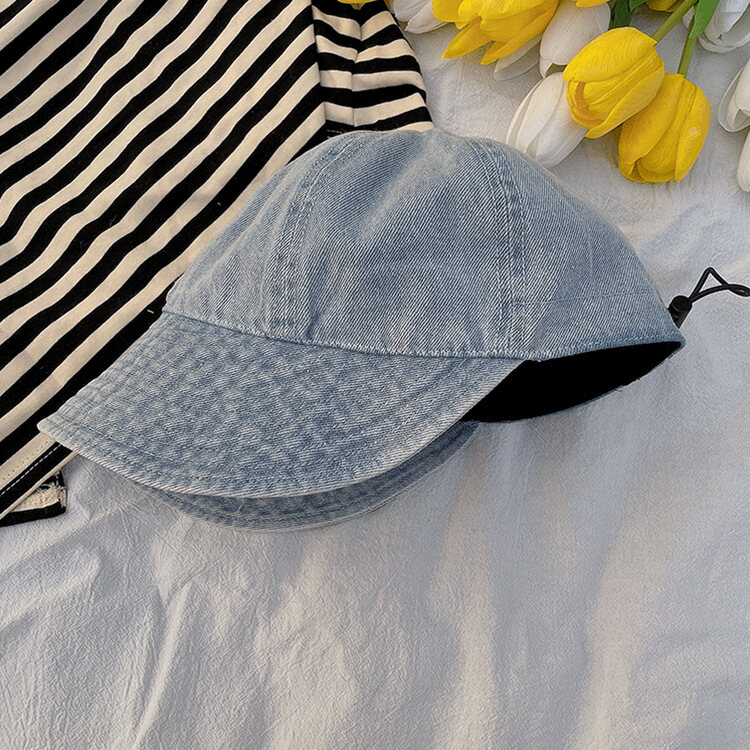 Drawstring Washed Denim Sun Hat Women Korean Outdoor Cowboy Hat