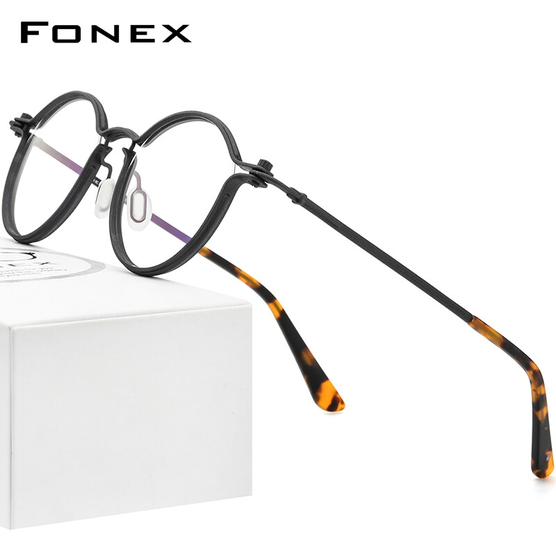 FONEX Alloy Glasses Frame Men Retro Vintage Round Eyeglasses 2022 New Women Optical Korean Japaness Style Screwless Eyewear F1024