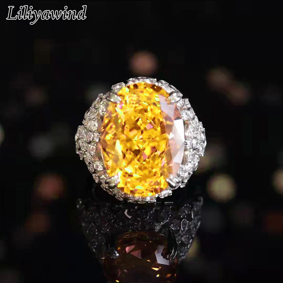 Liliya Luxurious Silver Plated Yellow Crystal Adjustable Ring for Women Wedding A8