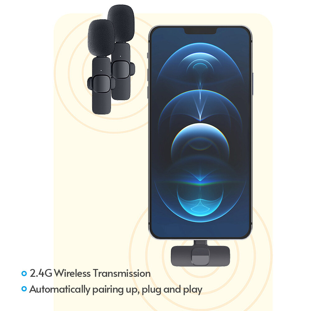 Vieline-Micro Cài Áo Kẹp Không Dây Mini Mic Đa Hướng 2 Đầu Chuyển Đổi 1 Đầu Thu Có Ống Hút Gió Cổng Type-C Thay Thế Cho Điện Thoại Thông Minh Android Trực Tiếp St-ream Phỏng Vấn Ghi Âm Hội Nghị Video Giảng Dạy Trực Tuyến