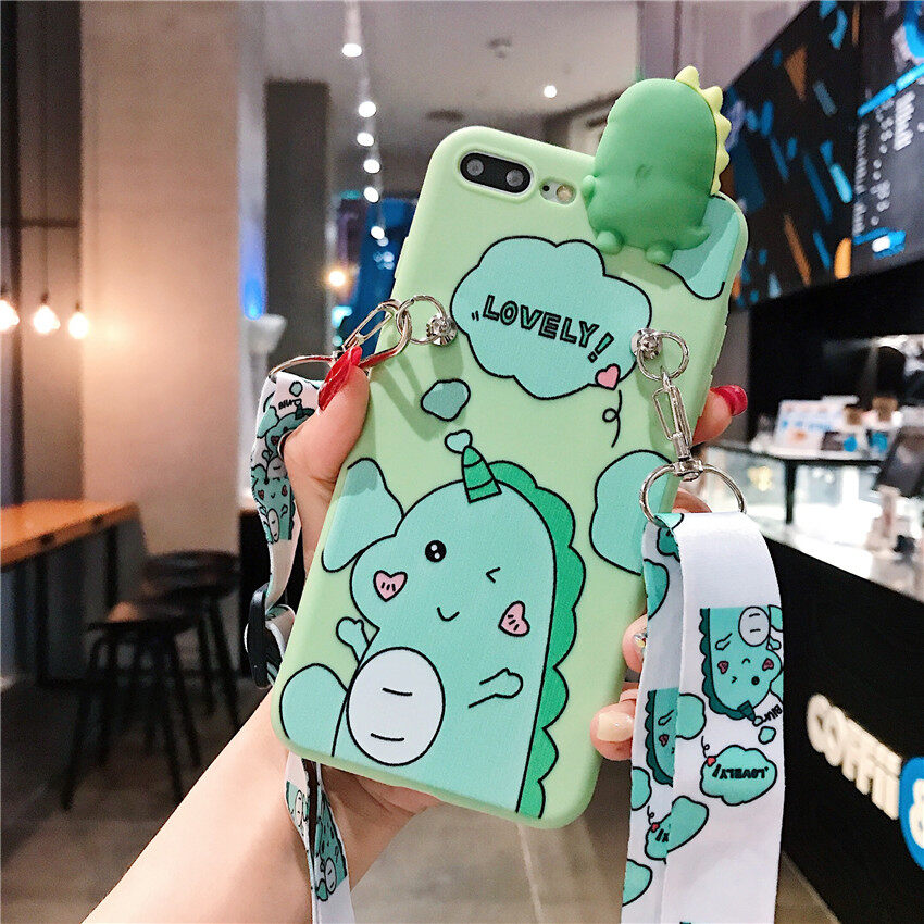 Dành Cho iPhone 6 7 8 iPhone 6S 7S 8S iPhone 6 Plus 7 Plus 8 Plus iPhone 14 Pro Max 14 Plus 13 Pro Max 12 Pro Max 12 13 Mini 11 Pro Max X XS Max XR Ốp Điện Thoại Hình Kỳ Lân Khủng Long Ốp Silicon Mềm Kèm Dây Đeo Dài Túi Đeo Chéo