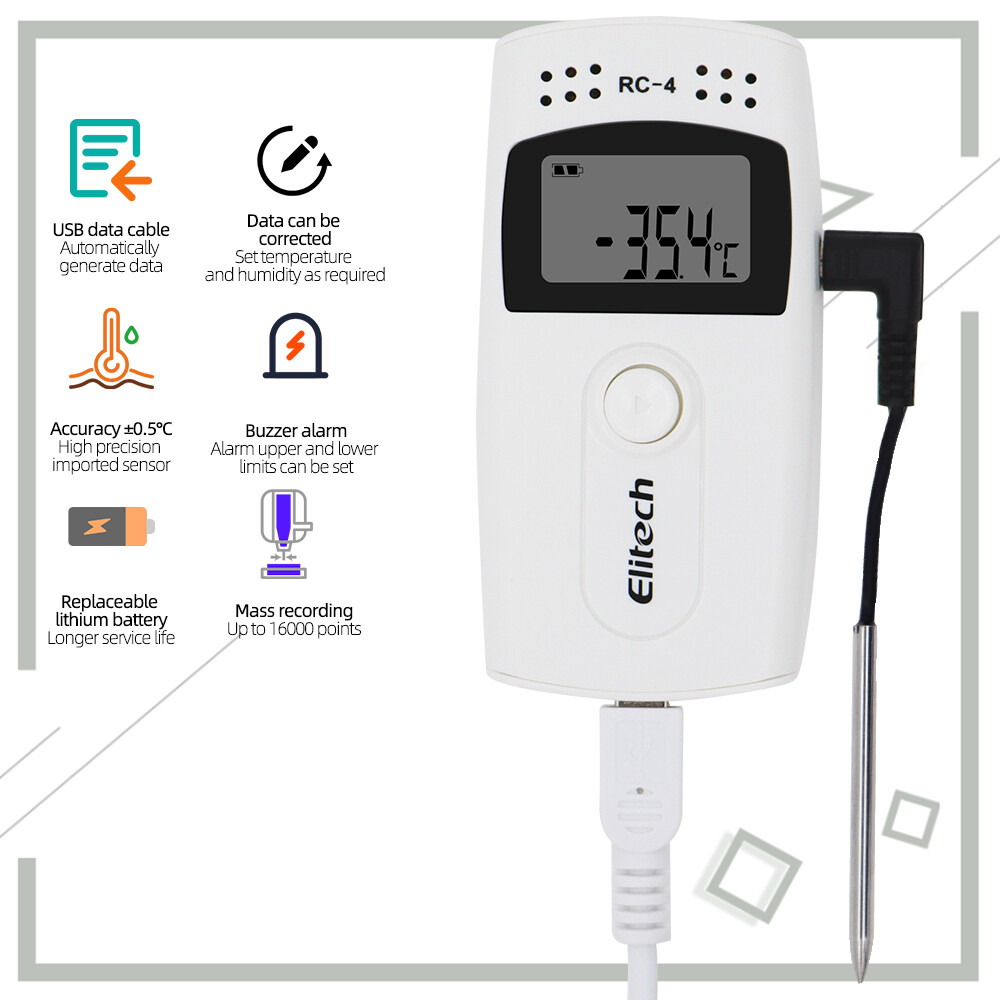 Digital USB Temperature Humidity Data Logger RC-4/RC-4HC/RC-5/GSP-6/RC-5+ LCD with External Sensor Cold-chain Transportation Digital USB Data Logger