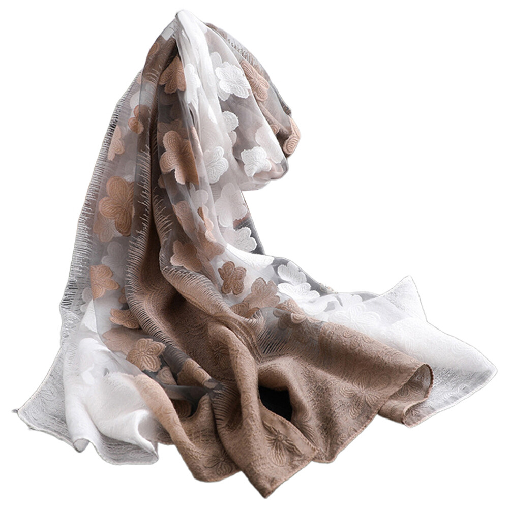 Benferry Women Stylish Gradient Color Floral Embroidery Long Neck Scarf Head Wrap Shawl
